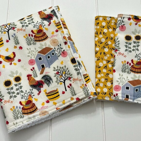 Chicken Rooster Sunflower Farmhouse Dish Drying Mat and Dishcloth Set - Picture 2 of 6